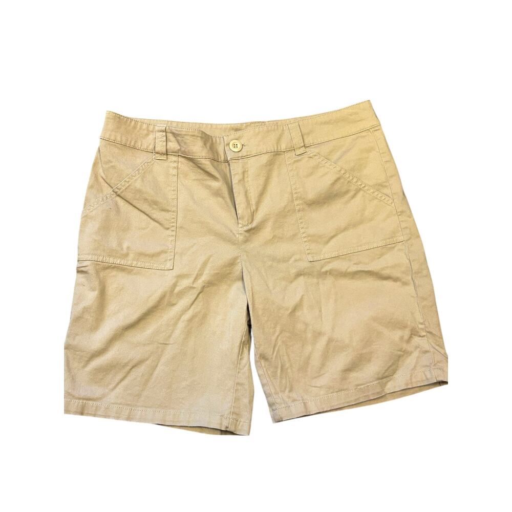 New York & Company Chino Shorts Women 12 Tan Khaki Cotton Stretch Utility Pocket